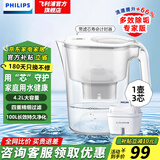 飞利浦（PHILIPS）净水壶 滤水壶 家用净水器 厨房自来水过滤器 滤水器 过滤器滤芯 便携净水杯 AWP2814蓝色/白色 白1壶3芯【专家版】