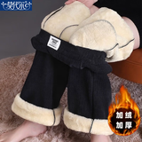 莫代尔休闲裤女2025冬季新款加绒加厚保暖女裤子直筒阔腿羊羔绒女裤子潮 黑色 L