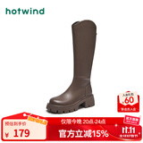 热风（Hotwind）女靴小v口显瘦长靴冬季新款通勤百搭复古增高靴子时尚休闲西部靴 02棕色（四季单里3802） 37 (235mm)