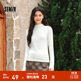 森马（Semir）长袖t恤女短款半高领薄绒轻暖打底衫2024冬新款纯色修身抓绒内搭 奶白10534 M