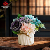 爱已装糖 仿真花假花中式餐桌摆件塑料花客厅电视柜装饰花套装 菊花苞绚丽