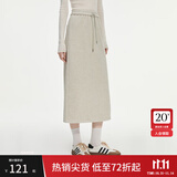 范思蓝恩半拉领廓形落肩加绒加厚重磅卫衣女冬季2024新款14491 燕麦灰半身裙 M