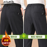 老爷车秋天宽松休闲裤男爸爸裤中老年高腰长裤冬季加厚加绒裤男士直筒裤 春秋不加绒(款2条)黑色+黑灰 常规 3XL 体重140-160斤