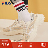 FILA斐乐SOFIA鱼刺鞋女鞋跑步鞋复古老爹鞋女增高鞋休闲鞋 奶白/米色-GA 38.5