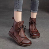 【品质好物】百搭复古民族风平底短靴秋冬季新款单靴软底马丁靴女 棕色单里 37 （脚宽胖拍大一码）