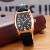 启达时（Keys）阿拉伯数字酒桶形男士机械表2025新款全自动防水长方形高级感腕表 玫壳黑面皮带（进口NH35机芯）