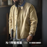 马登工装美式复古N1甲板棉服男士短款棉衣冬棉袄立领夹克外套男款 旧卡其 （洗褪版） M