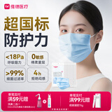 维德（WELLDAY）一次性医用外科口罩透气防沙尘保暖防鼻炎过敏灭菌级蓝色100只
