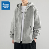 真维斯（Jeanswest）秋冬季开衫连帽卫衣男士冬季外套休闲百搭宽松加绒加厚夹克打底衫 浅灰色 【常规】 M 【建议115-135斤】