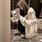 南木熊卫衣女学生连帽碎花卫衣外套女2026秋开衫拉链宽松休闲学院风薄款 米杏色L【105-115斤】