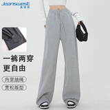 真维斯（Jeanswest）休闲裤女高腰宽松显瘦束脚裤秋季运动裤子女系带卫裤浅灰色L