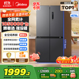 美的（Midea）471升十字对开四开门电冰箱家用风冷无霜一级能效双变频国家补贴超薄超大容量BCD-471WSPZM(E)