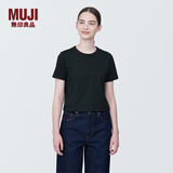 无印良品（MUJI）女式 粗细不均纱线 短款短袖T恤 上衣打底衫内搭 25年夏季 女装 黑色 5S XL  (165/92A)