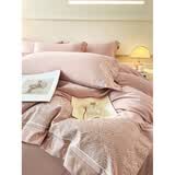 胖东来同款感母婴级A类200支长绒棉四件套花卉刺绣被套全棉轻奢 母婴级A类棉(蜜豆沙) 床单款 1.8m四件套：被套200x230cm