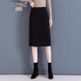 唐谜毛呢西装半身裙女秋冬2025新款高腰通勤包臀裙中长款后开叉一步裙 毛呢-黑色-短款60CM起 XL (29) 【115-125斤】