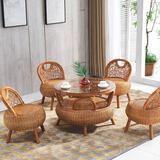 少泉藤椅子茶几三五件套 客厅阳台藤编桌椅组合 全藤椅 小矮凳 换鞋凳 组合五件套