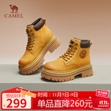 骆驼（CAMEL）大黄靴女时髦擦色户外工装马丁靴 L24W469612R 土黄（加绒款） 36