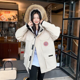 LUCK SWAN GODSE羽绒服女中长款工装派克服男情侣冲锋衣冬季极寒大衣加厚保暖外套 米白色-常规款-东北旅游必备貉子大毛领 -男女同款 M 【建议体重：90-105斤】