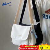 回力新款斜挎包男大容量百搭休闲帆布单肩包潮简约日系旅行学生背包女 米白色+太空人挂件