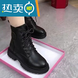 大东秘语软皮羊毛雪地靴女马丁靴加绒加厚保暖棉鞋子防水防滑显瘦韩版短靴 黑色【单里】 40