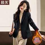 晨芙休闲小西装外套女春秋时尚英伦风正装显瘦小个子短款气质西服上衣 黑色常规【三粒扣】 XL 建议110-123斤