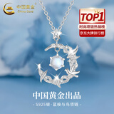 中国黄金（CHINA GOLD）蓝桉与鸟925银项链女生2026新款吊坠情生日520送女朋友送老婆礼物 （刻字/代写贺卡）蓝桉与释槐鸟项链【中金礼盒】
