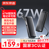京东京造67W充电宝自带线20000毫安大容量3c认证可上飞机移动电源65W笔记本快充适用苹果17华为荣耀小米17