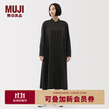 无印良品（MUJI）女式 法兰绒 立领长袖连衣裙女装裙子纯棉连身裙25年秋季 炭灰色格纹 L (165/88A)