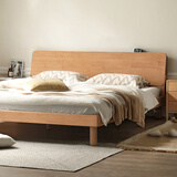 源氏木语全实木床现代简约橡木多功能主卧大床北欧风小户型卧室夜灯双人床 橡胶木原木色高铺1.5*2m无垫