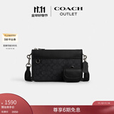 蔻驰（COACH）奥莱男士男包经典标志老花HERITAGE多功能斜挎包 QB/炭黑色/黑色