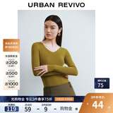 UR秋季新款女装简约基础百搭休闲修身V领针织衫UWB940008 褐绿 XL