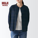 无印良品（MUJI）女式 法兰绒 立领衬衫 格子内搭 衬衣 纯棉全棉 女士秋款BCB19C1A 深藏青色格纹 S (155/80A)