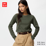 优衣库女装柔滑弹力棉质圆领T恤/长袖基础版型内搭480869 57 深橄榄色 M /160/84A