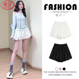 浪莎白色花苞短裤女2025新款高腰休闲法式甜美显瘦半身短裙蓬蓬灯笼裤