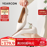 意尔康女鞋细跟通勤工作鞋浅口时装高跟鞋单鞋女春秋 26902W米白40