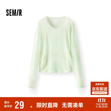 森马（Semir）长袖T恤女设计感满印修身叠穿2025春季薄透网纱上衣109125101007