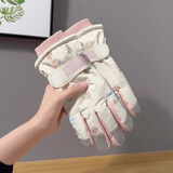 黛米安妮莎骑行手套冬季女士保暖加厚加绒可触屏防泼水电动车防寒滑雪手套女 米熊米色【内里加绒/可触屏】 均码【防风触屏】