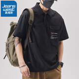 真维斯（Jeanswest）夏季新款polo衫男士潮牌时尚翻领薄款冰丝宽松舒适工装短袖上衣服 102黑色T恤 XL