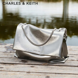 CHARLES&KEITH大容量纯色链条邮差包单肩腋下包包女包婚包生日礼物CK2-20271514 Pewter锡灰色 大包