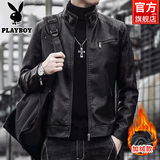 花花公子（PLAYBOY）皮衣外套男士2025秋冬季韩版男士潮流修身机车男帅气立领工装夹克 609A黑色加绒 XL  推荐【126-140斤】