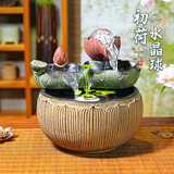 荷府家居 家居荷花水晶球桌面流水摆件小鱼缸 循环水景风水生财客厅财位小摆件 （小号）古莲-水晶球流水（无雾化器）