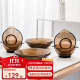 多莱斯法国多莱斯餐具碗碟套装家用4人轻奢餐具高档玻璃餐具碗盘子套装 咖啡色晶典款【双耳碗】 8头