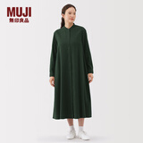 无印良品（MUJI）女式 法兰绒 立领长袖连衣裙女装裙子纯棉连身裙25年秋季 深绿色 S (155/80A)