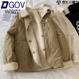 DGOV商场店剪标日韩百搭两面穿羽绒棉服女秋季短款羊羔绒棉衣外套女 卡其色 （优质款） M 【105-120斤】