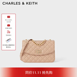 CHARLES&KEITH菱格链条单肩包斜挎包婚包包女包生日礼物CK2-70701062-1 Beige米色 S