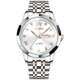 爱琴鸟瑞士认证手表男士石英表 情侣一对表防水商务名表 送情人节礼物 间金白面-男款