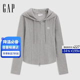 盖璞女装2025春季新款logo弹力罗纹拉链连帽长袖T恤常规上衣729465