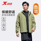特步加绒外套男子上衣防泼水夹克户外运动双层风衣简约百搭