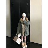 COCO LIMITED【直播领券】原野派克 狼毛内胆90白鹅绒羽绒服 复古水洗绿 M  娇姐size