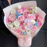 馨仪鲜花速递玫瑰向日葵康乃馨花束生日礼物全国同城配送 粉玫瑰蝴蝶兰混搭花束